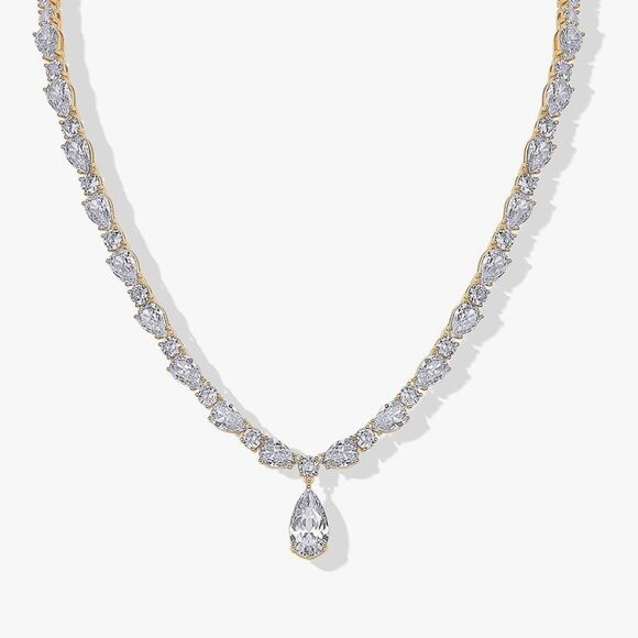 Jewelry - NEW 14K Gold Plated Cubic Zirconia Pear Tennis Necklace